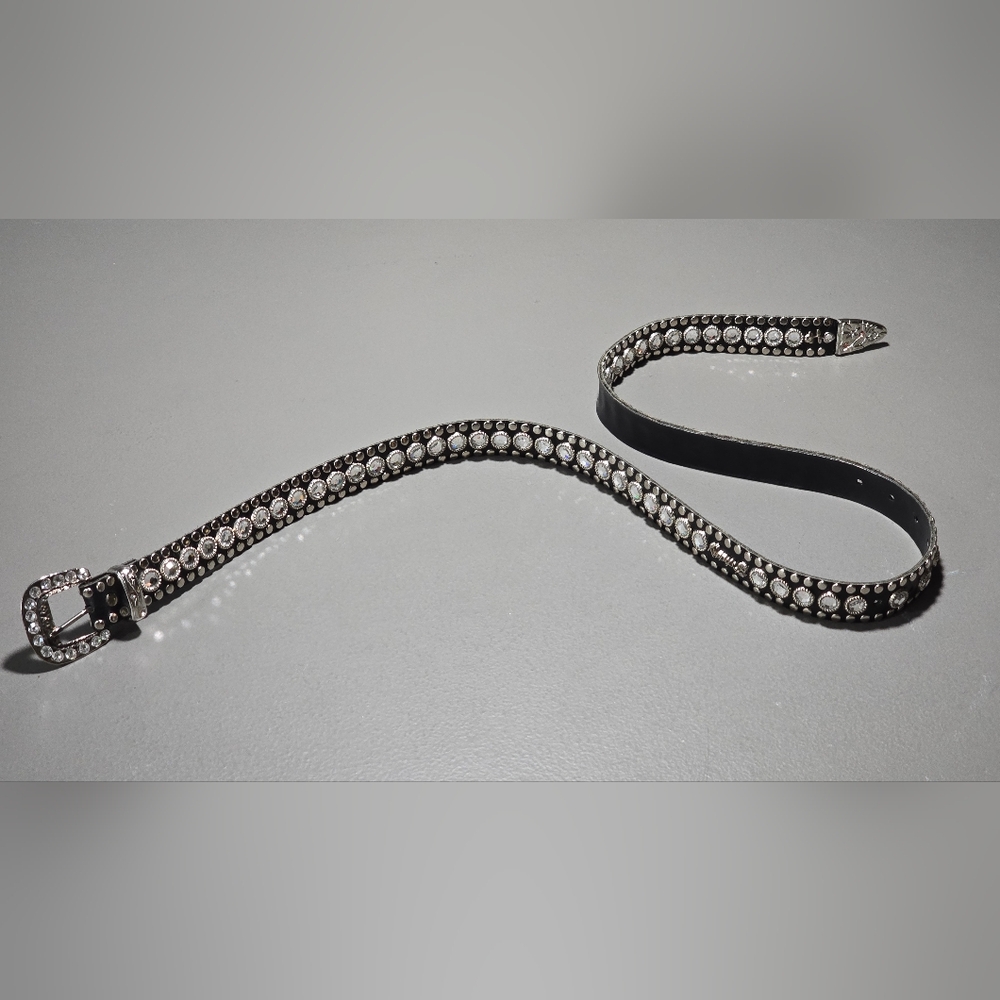 KIPPYS Rose Logo Rhinestone Western Belt | Crystal Studded Leather | Pink Stone